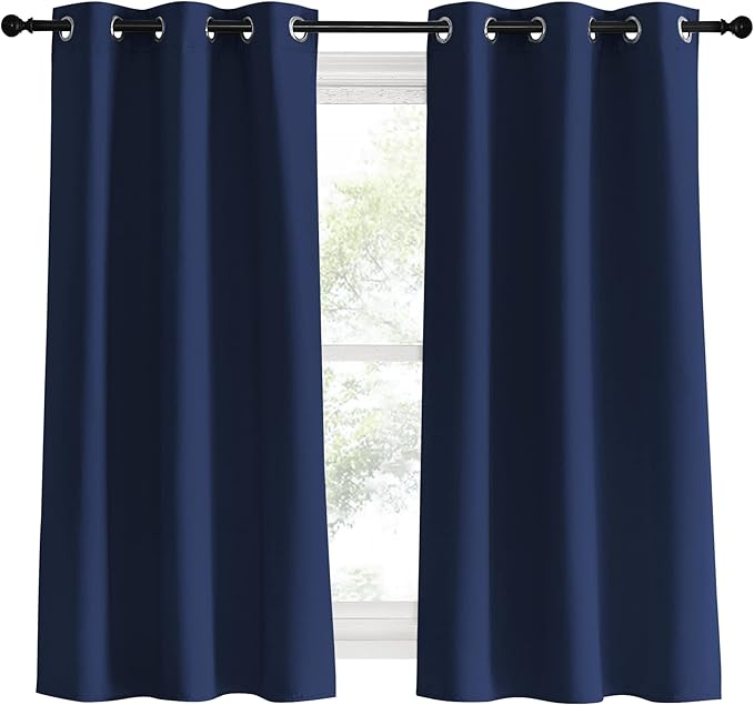 NICETOWN Navy Blackout Curtains & Drapes, 1 Pair, W34 x L60, Window Treatment Energy Saving Thermal Insulated Room Darkening Solid Grommet Panels for Living Room