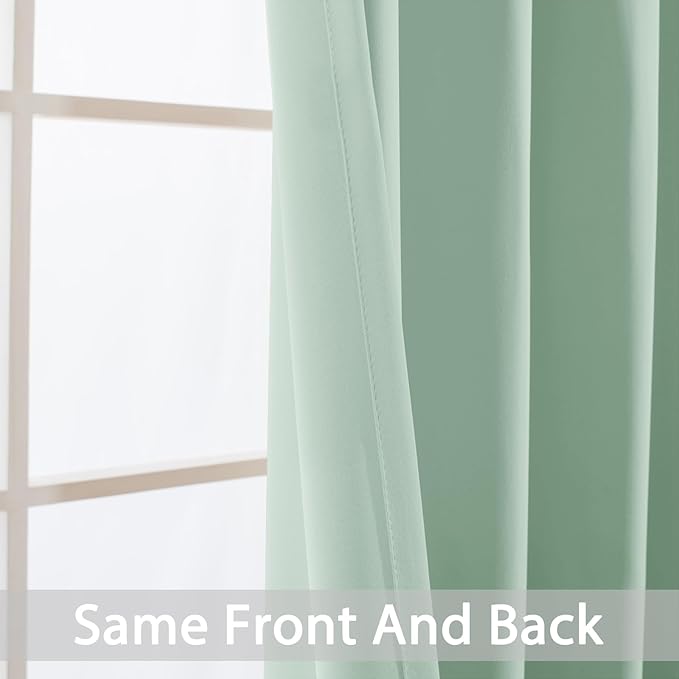 Yakamok Light Sage Green Blackout Curtains-Room Darkening Green Thermal Insulated Grommet Set of 2 Drapes for Bedroom Living Room, 52W x 72L, Light Sage,2 Panels