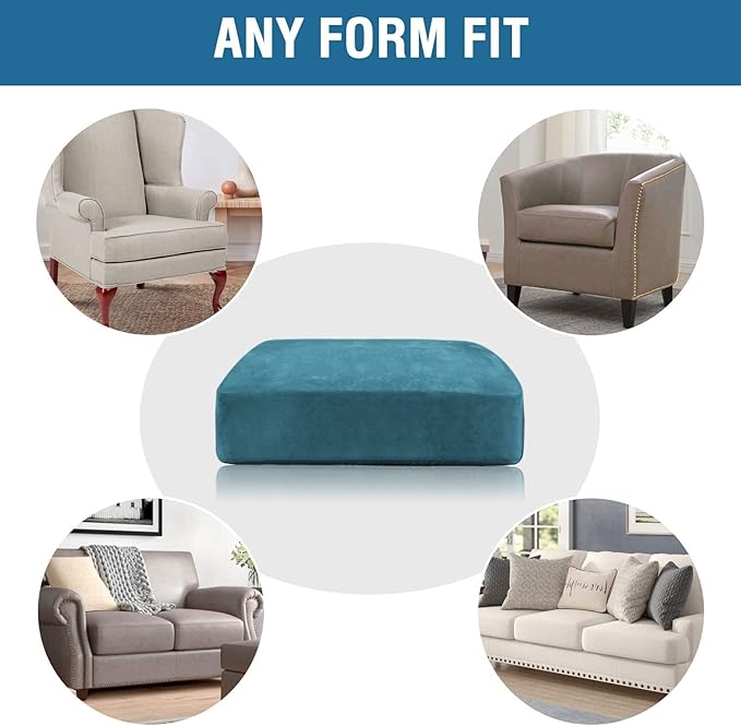 H.VERSAILTEX Velvet Stretch Couch Cushion Cover Plush Cushion Slipcover for Chair Loveseat Sofa Cushion Furniture Protector Seat Cushion Sofa Cover (2 Piece Large Sofa Cushion Covers, Peacock Blue)