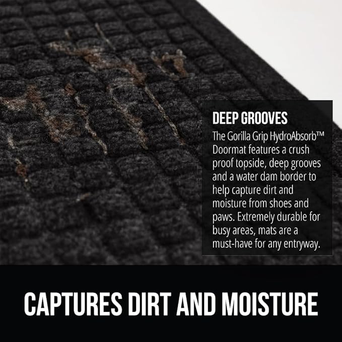 GORILLA GRIP® Ultra Absorbent Front Door Mat Outside Entrance 72x24, Traps Dirt and Moisture, HydroABSORB Indoor Outdoor Doormat Holds Up to 2.75 Cups Water, Stain and Fade Resistant Welcome Mat Black