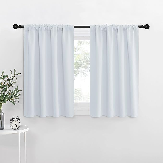 NICETOWN Greyish White Window Curtain Panels - Thermal Insulated Rod Pocket Room Darkening Curtain Sets for Bedroom (Platinum - Greyish White, 2 Panels, 34 by 36)