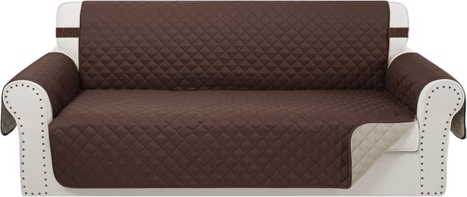 Reversible Oversized Sofa Covers Couch Cover Furniture Protector for Dogs Elastic Straps Water Resistant(XLSofa,Chocolate/Beige)