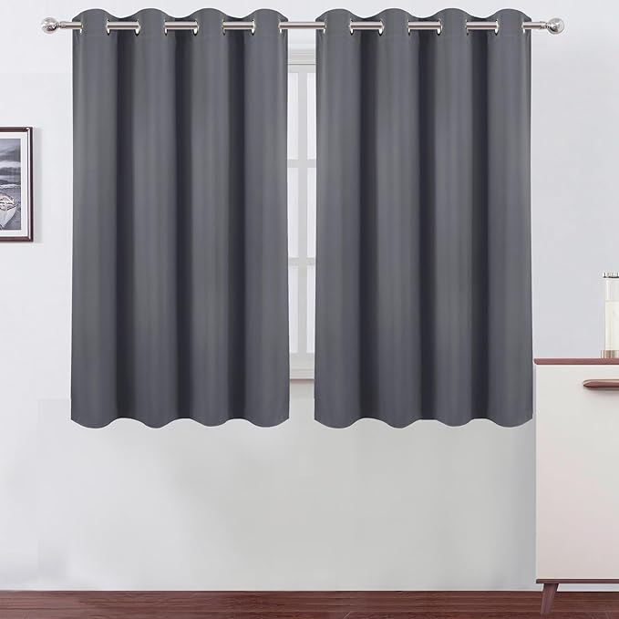 LEMOMO Blackout Curtains 66 x 54 Inch Long Grey Curtains Set of 2 Panels Room Darkening Curtains for Bedroom and Living Room