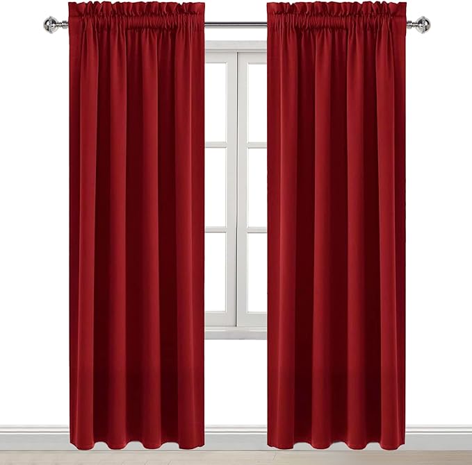 DWCN Christmas Blackout Curtains Room Darkening Thermal Insulated Bedroom Curtains Window Curtain Panels, 38 x 84 inches Long, Set of 2 Burgundy Rod Pocket Drapes