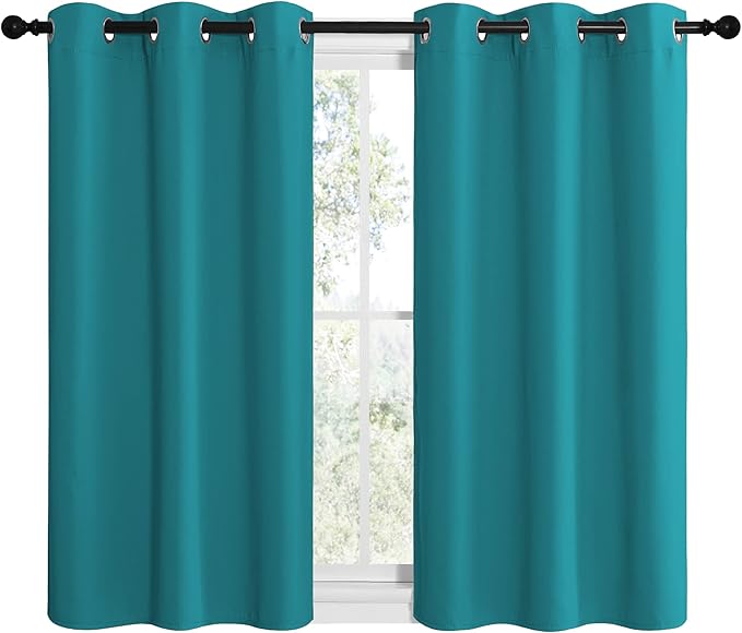 NICETOWN ROM Darkening Curtains 40 inch Length 2 Panels, Thermal Insulated Grommet Blackout Curtains for Modern Casual Elegant Bedroom Kids Room Theme Decoration (Peacock Teal, 2 Pieces, W42)