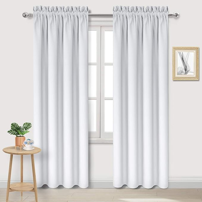 DWCN Blackout Curtains for Bedroom – Thermal Insulated Room Darkening Drapes for Living Room, Greyish White, W 42 x L 84 Inch, Set of 2 Rod Pocket Curtain Panels