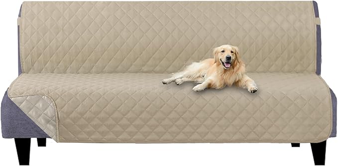 U-NICE HOME Futon Sofa Covers Reversible Sofa Slipcover Armless Cover Furniture Protector Couch Cover Water Resistant (Futon, Sand/Beige)