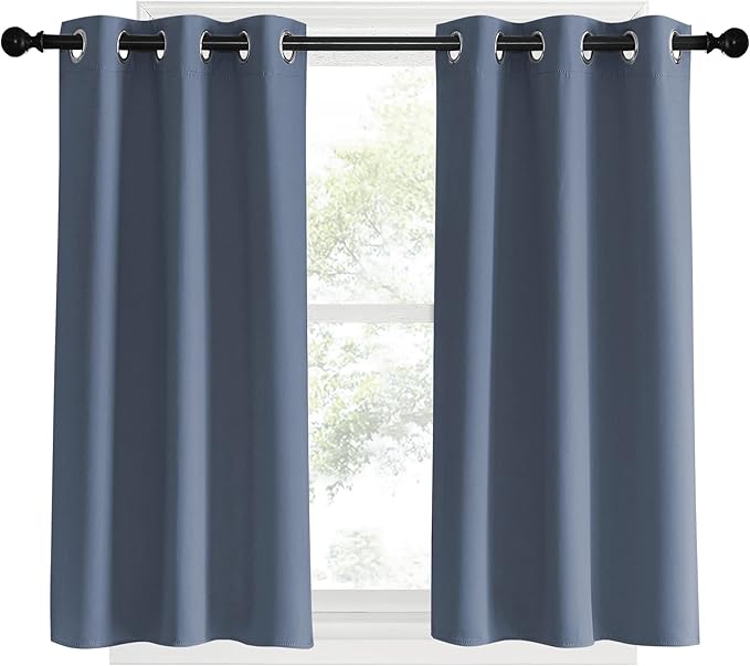 NICETOWN Stone Blue Thermal Insulated Curtains Blackout Draperies, Set of 2, 34 by 40 inches Long, Window Treatment Solid Grommet Room Darkening Drape Panels for Bedroom