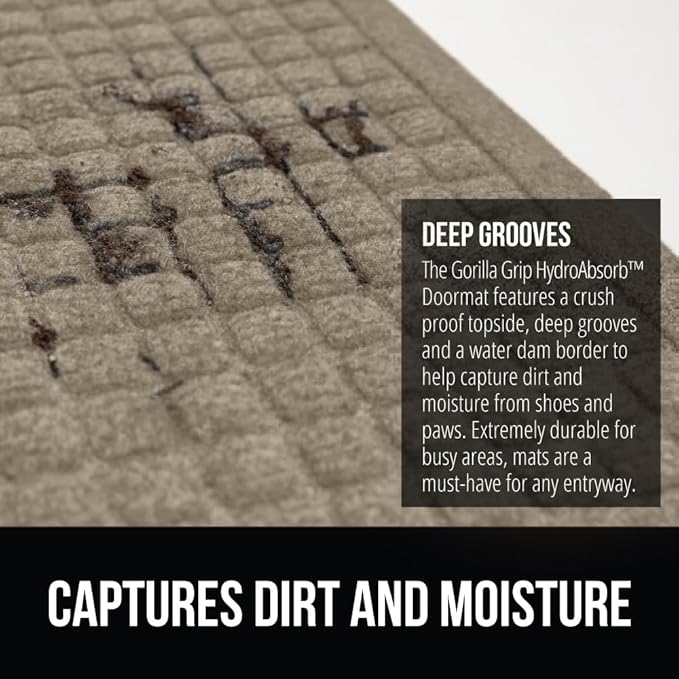 GORILLA GRIP® Ultra Absorbent Front Door Mat Outside Entrance 72x24, Traps Dirt and Moisture, HydroABSORB Indoor Outdoor Doormat Holds Up to 2.75 Cups Water, Stain and Fade Resistant Welcome Mat Beige