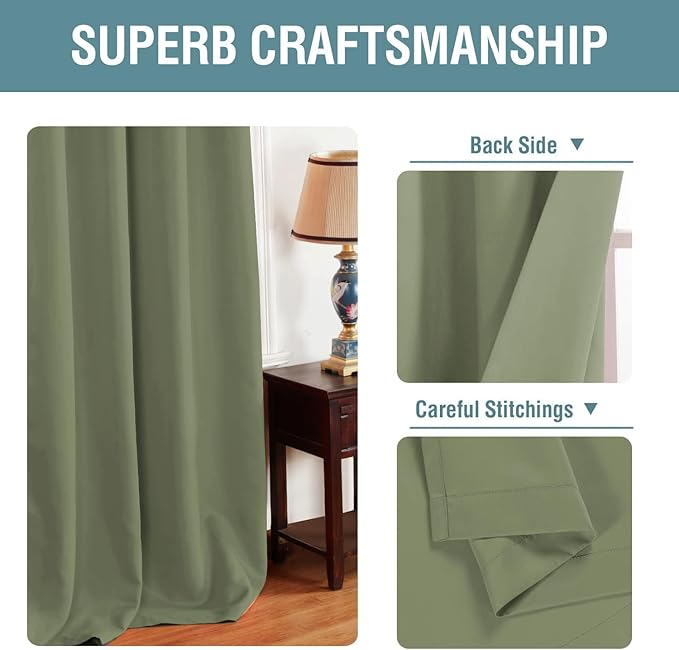 H.VERSAILTEX Blackout Curtain for Living Room Small Window Kitchen Blackout Curtains 45 inch Length Energy Saving Solid Grommet Blackout Drape, One Panel, Sage, 52" W x 45" L