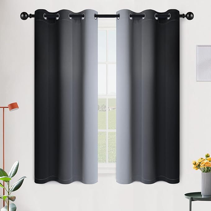 SimpleHome Ombre Room Darkening Curtains 54 inches Length for Bedroom,Grommet Gradient Light Blocking Black Gradient Window Curtains for Living Room,2 Panels, 42x54 inches