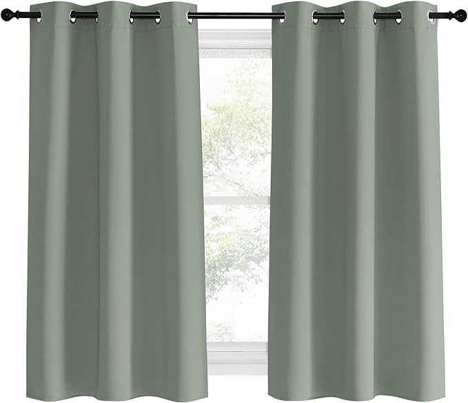 NICETOWN Bedroom Curtain Panels Blackout Draperies, 1 Pair, 42 by 60 inches, Greyish Green, Thermal Insulated Solid Grommet Blackout Curtains/Drapes