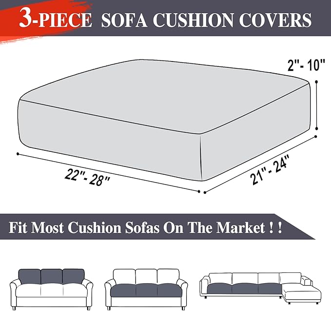 Couch Cushion Covers Seat Cushion Cover Stretch Couch Cover Separate Sectional Sofa Slipcovers Furniture Protector(3 Pieces for Seat or Sofa Backrest, Dark Grey)