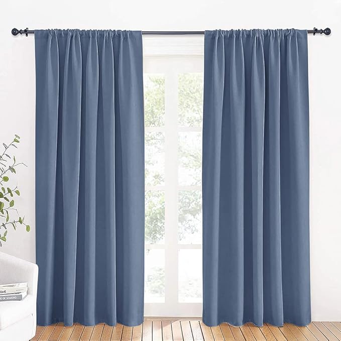 RYB HOME Large Blackout Curtains for Bedroom 84 inches Long 2 Panels Set, Privacy Thermal Insultaed Sunlignt Heat Blocking Drapes for Sliding Patio Door, Width 70 by Length 84, Stone Blue