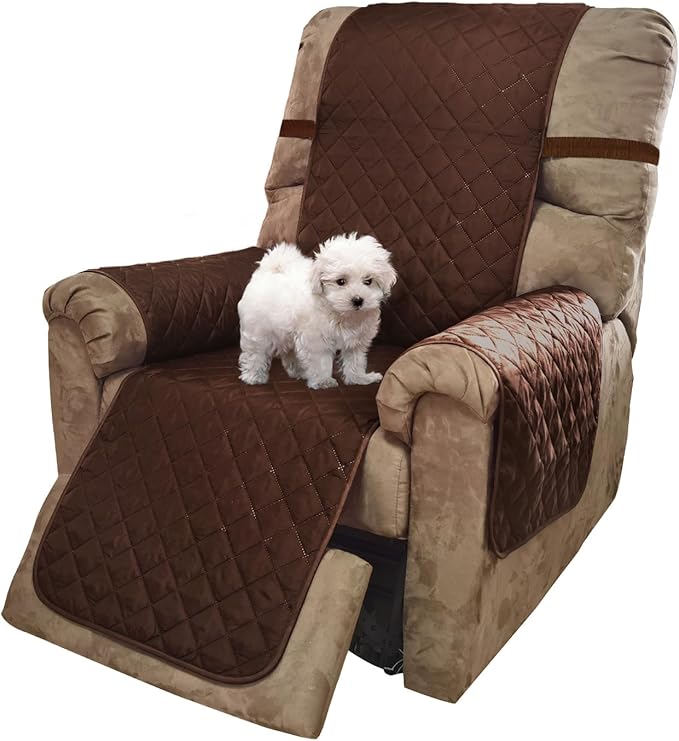 U-NICE HOME Recliner Chair Covers Reversible Chair Cover Pet Covers for Dogs with Elastic Straps Water Resistant Diamond Quilted (28''Recliner Oversized, Brown/Beige)