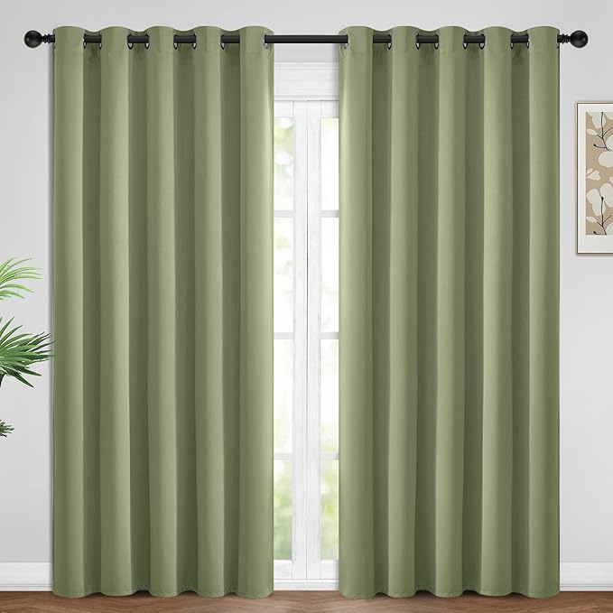 Yakamok 84 Inch Length Blackout Curtains for Bedroom, Light Blocking Drapes Room Darkening Thermal Insulated Solid Grommet Panels for Living Room, (62Wx84L, Sage Green, 2 Panels)