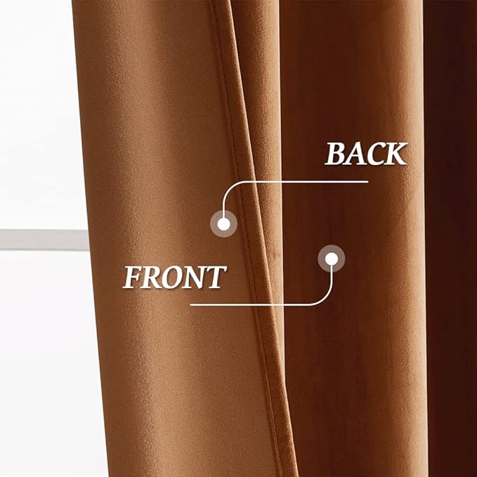 RYB HOME Velvet Blackout Curtains - Back Tab Plush Privacy Blackout Energy Efficient Window Treatment Retro Luxury Decoration for Living Room Cottage, W52 x L90, Golden Oak, 2 Pieces