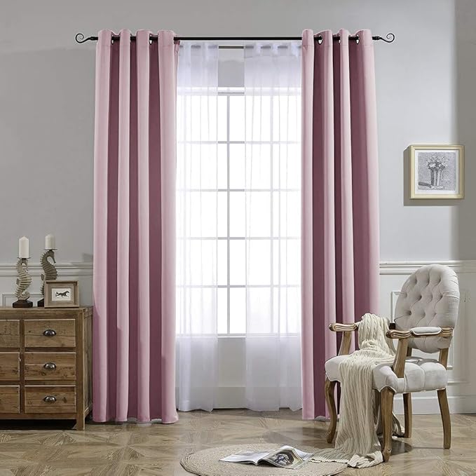 NICETOWN Bedroom Curtains Room Darkening Draperies - Home Fashion Microfiber Thermal Insulated Solid Grommet Curtains for Kitchen (Lavender Pink, 1 Pair, 52 inches Wide by 72 inches Long)