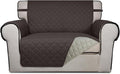 PureFit Reversible Quilted Sofa Cover, Water Resistant Slipcover Furniture Protector, Washable Couch Cover with Non Slip and Elastic Straps for Kids, Dogs, Pets (Oversized Chair, Chocolate/Beige)