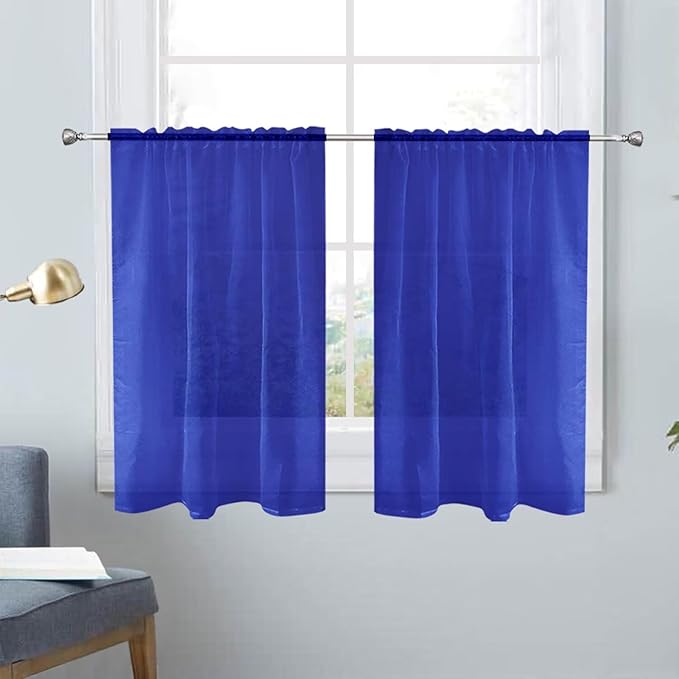 SpaceDresser Basic Rod Pocket Sheer Voile Window Curtain Panels Blue Sapphire 1 Pair 2 Panels 26 Width 24 Inch Long for Kitchen Bedroom Children Living Room Yard（Blue Sapphire，26Wx 24L）