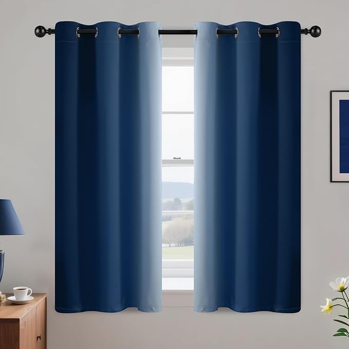 Yakamok Blue and Greyish White Ombre Curtains, Room Darkening Gradient Color Curtains for Bedroom, Light Blocking Thermal Insulated Window Drapes for Living Room(2 Panels, 42x54 Inch)