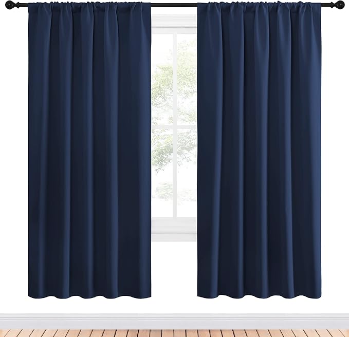 NICETOWN Window Curtains Blackout Draperies - Thermal Insulated Solid Top Pocket Blackout Drapes for Nursery Room (1 Pair, Navy, 52 x 72 Inch)