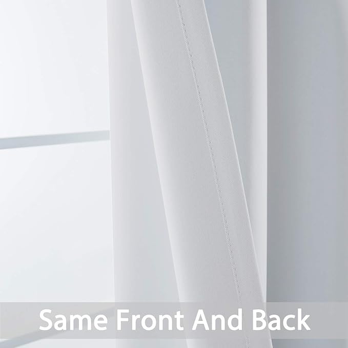 Yakamok Blackout Curtains Room Darkening Thermal Insulated Window Panels,Solid Grommet Top Drapes for Bedroom/Living Room(52Wx90L,Greyish White, 2 Panels)