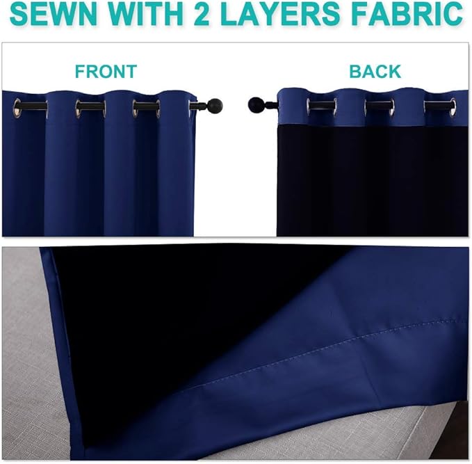 NICETOWN Full Shade Curtain Panels, Royal Blue, 37" Wide x 84" Long, Pair of Thermal Insulated & Energy Efficiency Blackout Curtains for Living Room Windows, Lined Silky Performance Window Dressing