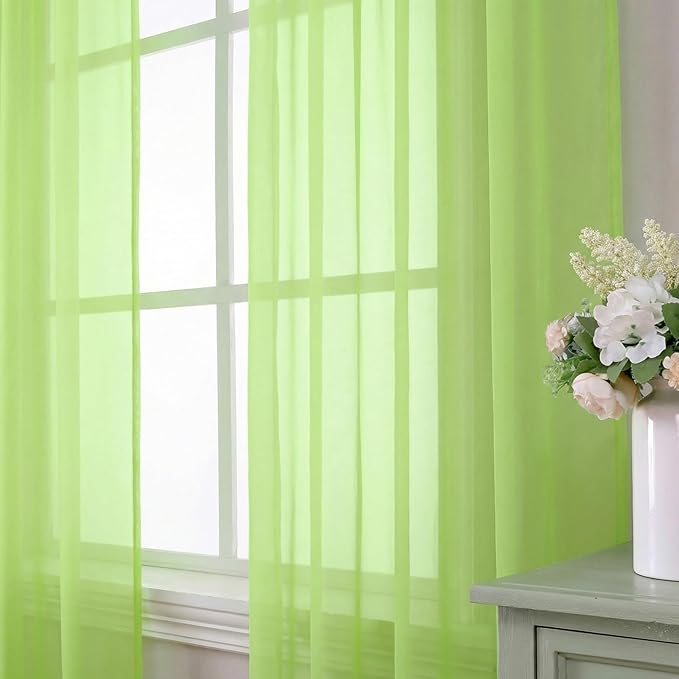 Aiyufeng Lime Sheer Curtains 63 Inch Length 2 Panels Set for Living Room, Light Filtering Lime Window Sheers Drapes for Bedroom, Each 42" W x 63" L