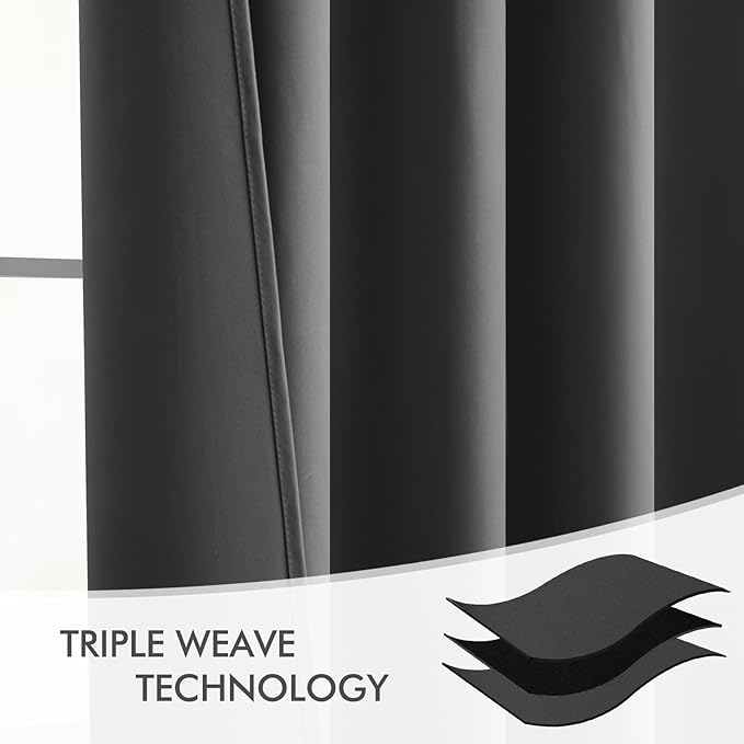 MIULEE Grey Back Tab Blackout Curtains 72 Inch Length 2 Panels Set for Living Room Bedroom Privacy, Rod Pocket/Pinch Pleat Thermal Insulated Room Darkening Pleated Light Blocking Drapes