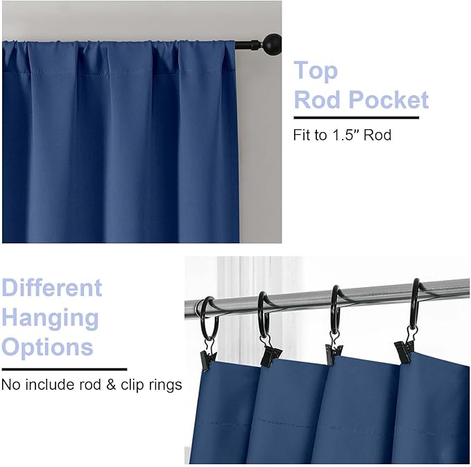 Simplebrand Ava Royal Blue Short Blackout Curtains for Bedroom 45 Inches Long 2 Panels Set, Solid Thermal Insulated, Energy Saving Window Treatment Curtains Blackout Drapes, W40 x L45 Inch, Royal Blue