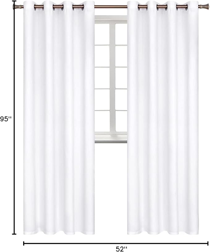 BGment Room Darkening Curtains 95 Inches Long - Grommet Thermal Insulated Drapes Window Treatment Curtains for Bedroom, 2 Panels, 52 x 95 Inch, Pure White