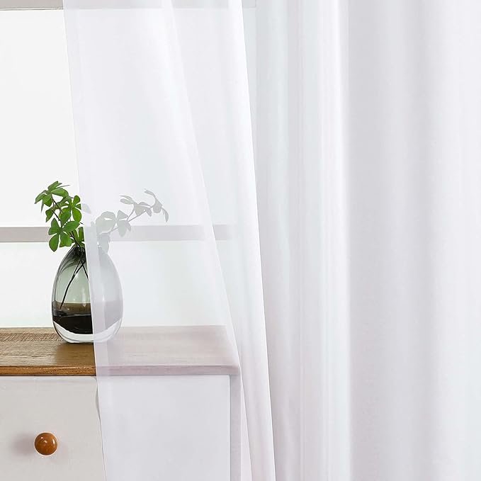 White Valances for Windows 14 inch Length 2 Panels Set, Small Voile Sheer Curtains for Bathroom, Soft Fabric Lightweight Light Filtering Kitchen Curtains, Dual Rod Pocket, 2x42Wx14L Inches