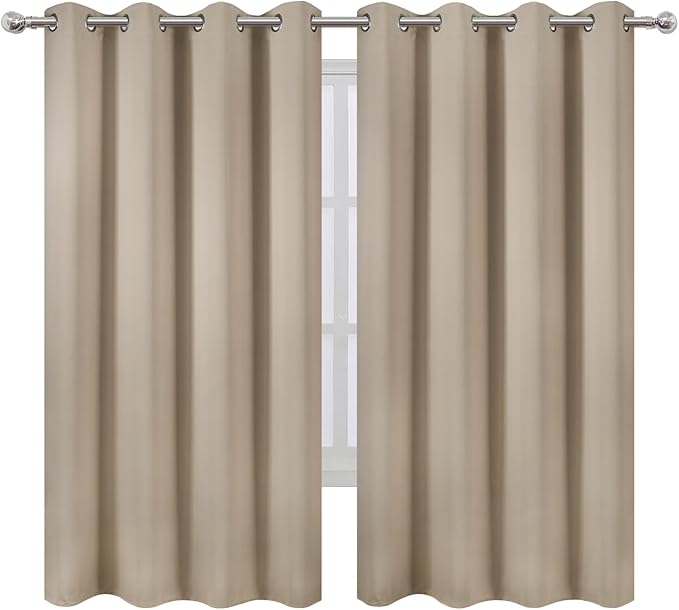 LEMOMO Khaki Blackout Curtains 52 x 63 Inch Length/Set of 2 Curtain Panels/Thermal Insulated Room Darkening Curtains for Bedroom and Living Room