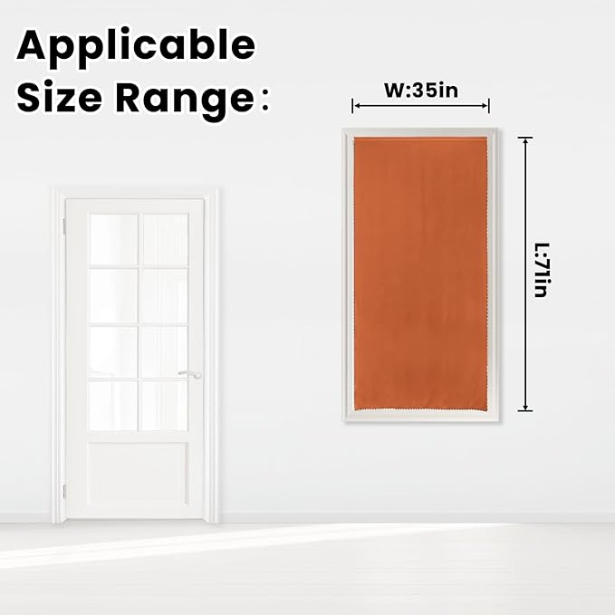Self Adhesive Curtains Portable Blackout Curtain Simple and Easy to Install Bedroom Window Thermal Lnsulated Kitchen Room Darkening Black Small Drapes, 35" W X 71" L, Orange, 1 Panel