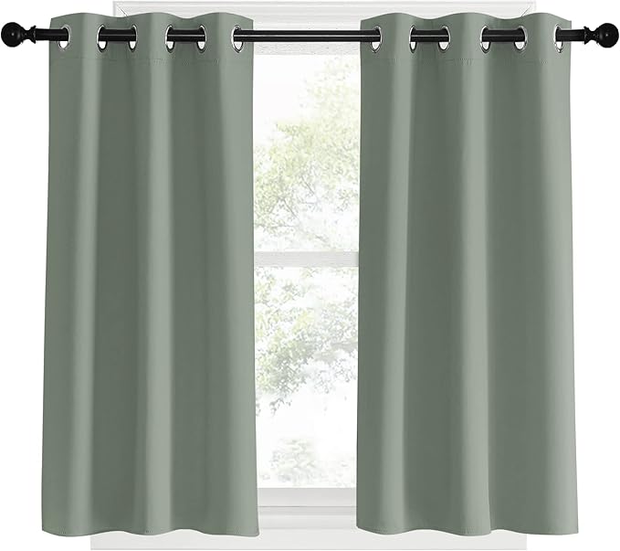 NICETOWN Bedroom Curtain Panels Blackout Draperies, Sage Green, 1 Pair, 34 by 40-inch, Thermal Insulated Solid Grommet Blackout Curtains/Drapes