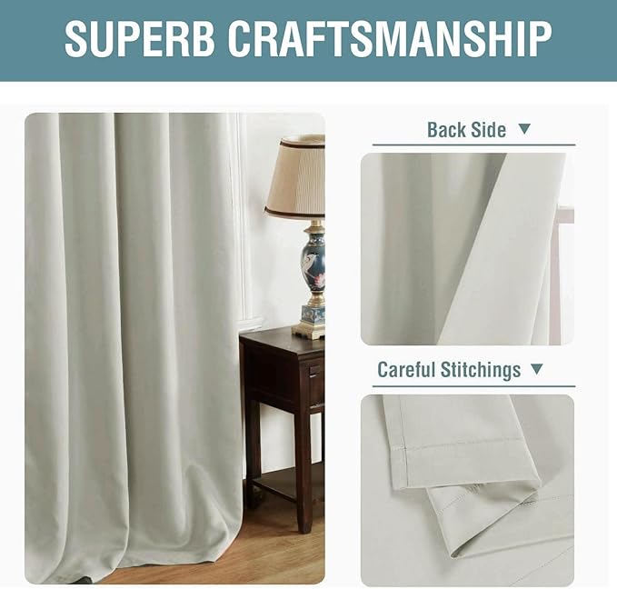 H.VERSAILTEX Blackout Curtain for Living Room Thermal Insulated Window Treatment Curtain Extra Long 63 inch Length Energy Saving Solid Grommet Top Blackout Drape, One Panel, Pale Oak, 52" W x 63" L