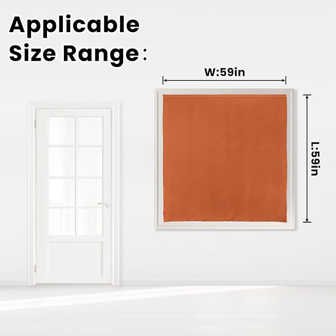 Self Adhesive Curtains Portable Blackout Curtain Simple and Easy to Install Bedroom Window Thermal Lnsulated Kitchen Room Darkening Black Small Drapes, 59" W X 59" L, Orange, 1 Panel