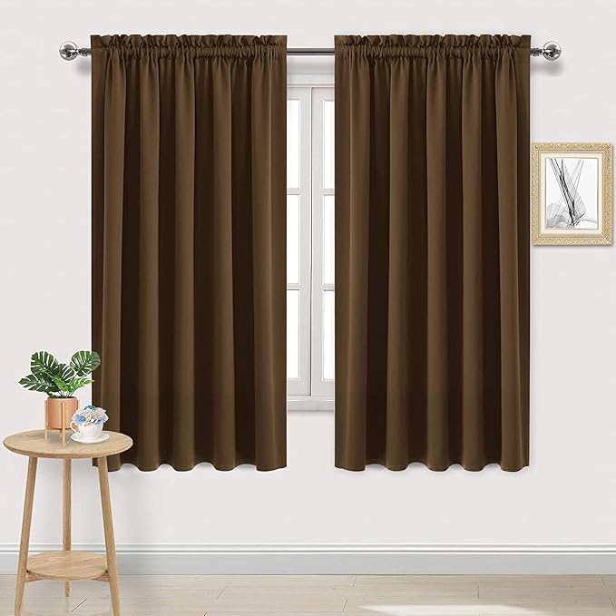DWCN Blackout Curtains for Bedroom – Rod Pocket Thermal Insulated Noise Reducing Noise Reducing Drapes for Living Room, W 60 x L 63 Inch, 2 Panels, Brown