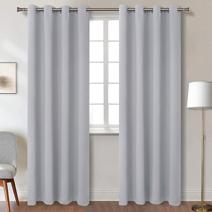 BGment Room Darkening Curtains for Bedroom - Grommet Thermal Insulated Window Treatments Light Blocking Curtains for Living Room, Each 55 x 96 Inch, Light Grey
