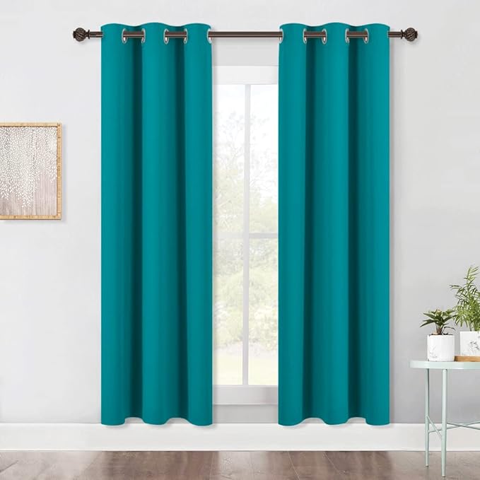 NICETOWN ROM Darkening Curtains 72 inch Length 2 Panels, Thermal Insulated Grommet Blackout Curtains for Modern Casual Elegant Bedroom Kids Room Theme Decoration (Peacock Teal, 2 Pieces, W42)