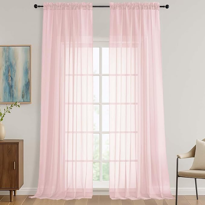 OVZME Sheer Blush Pink Curtains 108 Inches Long 2 Panels Set, 59 Inch Extra Wide Lightweight Airy Blush Pink Sheer Curtain for Living Room Bedroom, Filmy Voile Rod Pocket, 59Wx108L Inches