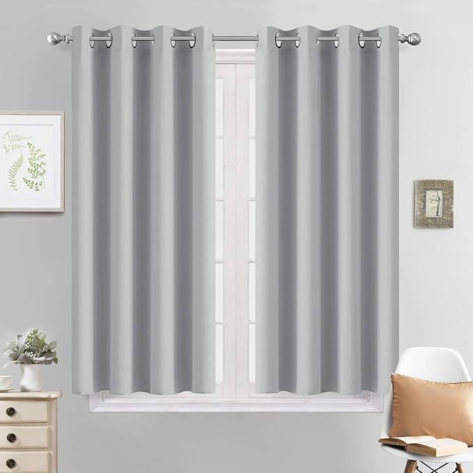 Yakamok Blackout Curtains Room Darkening Thermal Insulated with Grommet Window Drapes for Bedroom, 52 x 45 inch,Light Grey, 2 Panels