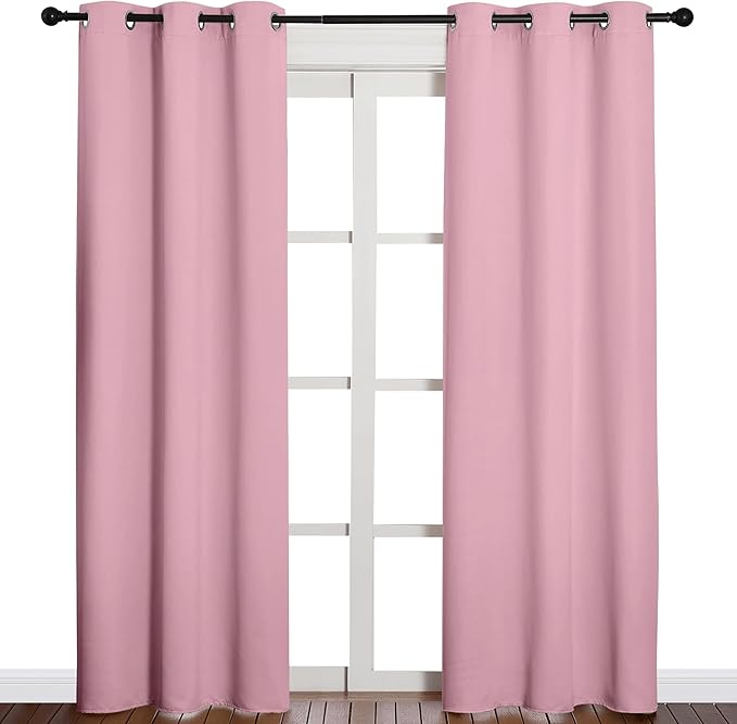 NICETOWN 84 inches Blackout Curtains for Office and Theater, Thermal Insulated Solid Grommet Drapes for Living Room (Crystal Pink, 1 Pair, 42 inches Wide)