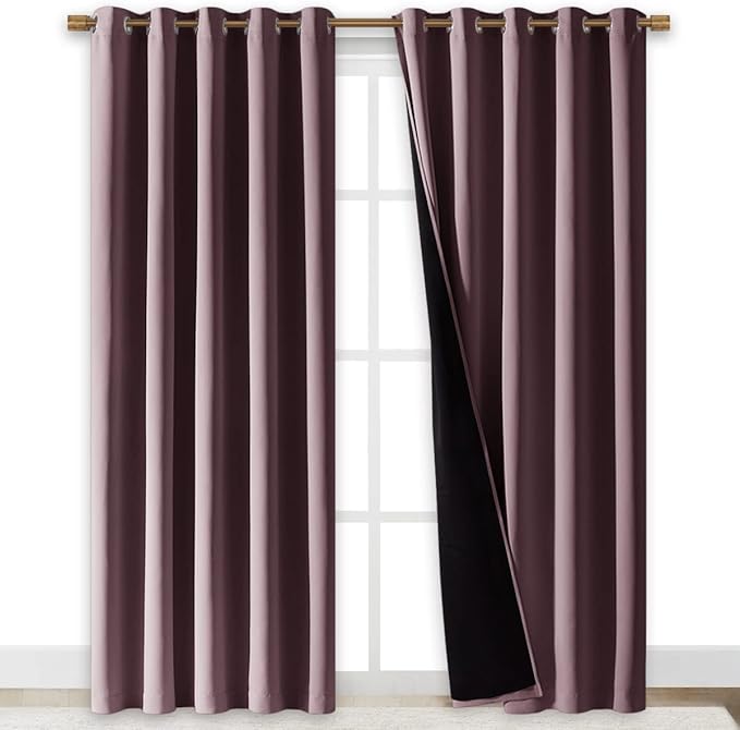 NICETOWN 100% Blackout Window Curtain Panels, Cold and Full Light Blocking Drapes with Black Liner for Nursery, 84 inches Drop Thermal Insulated Draperies (Dry Rose, 2 PCs, 70 inches Wide Each Panel)