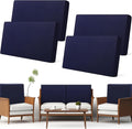 Newwiee Set of 4 Stretch Patio Cushion Covers Sofa Couch Seat Chair Slipcovers Cushion Cover Replacement Furniture Protector for Pets Washable(Navy Blue,Back Cover,Solid)