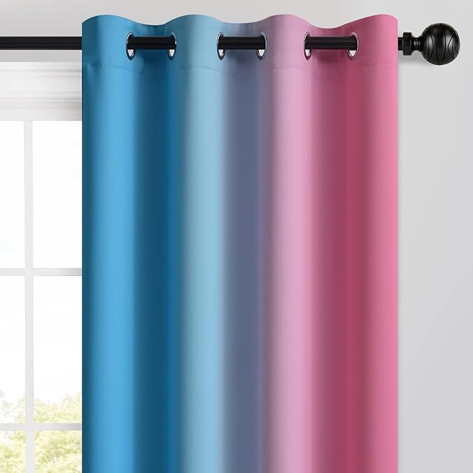 Yakamok Ombre Pink and Blue Curtains for Bedroom, Gradient Room Darkening Curtains, Grommet Thermal Insulated Light Blocking Window Drapes/Curtain for Living Room,52 x 72 Inch,2 Panels