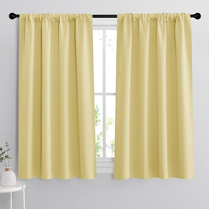 RYB HOME Blackout Curtains for Bedroom - Thermal Insulating Privacy Window Curtains for Kids Nursey Dining Bathroom Home Office Decor, Width 42 x Length 45 inches, Light Yellow, 2 Panels