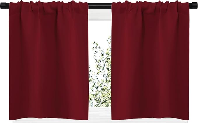 NICETOWN 20 inch Curtains for Small Windows, Thermal Insulated Privacy Short Drapes for Kitchen Bathroom (Set of 2, Burgundy Red, 29" Wide)