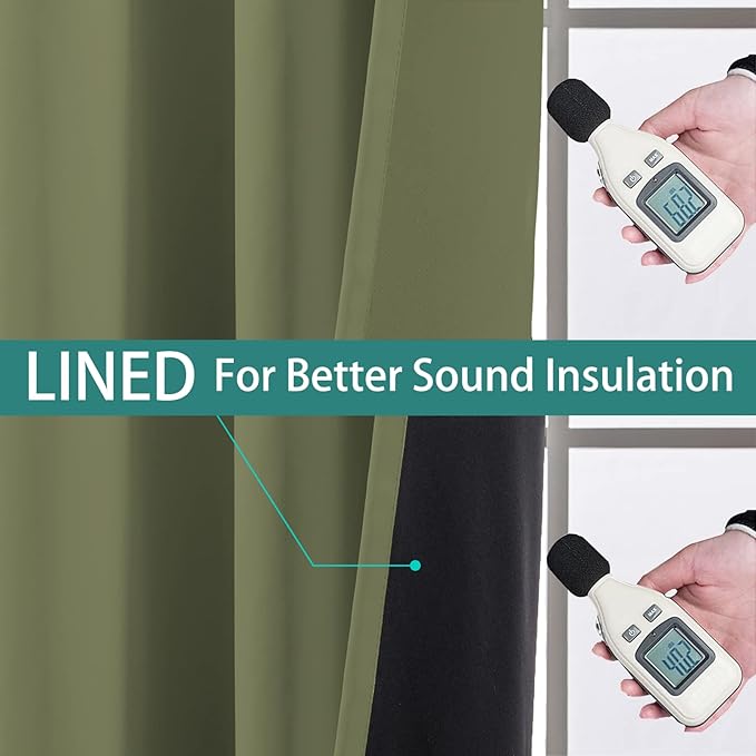 Yakamok 100% Blackout Window Curtain Panels, Heat and Full Light Blocking Drapes with Black Liner for Nursery,Thermal Insulated Draperies (Sage, 2 Pieces, 62Wx96L)